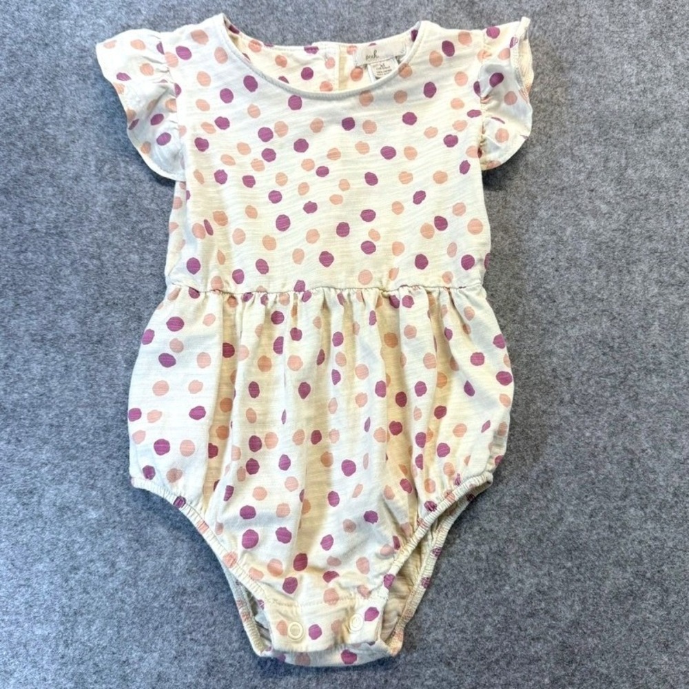 Peek‎ Kids Girls Polka Dot Flutter Sleeve Cotton Bubble Romper Ivory XL 18-24M